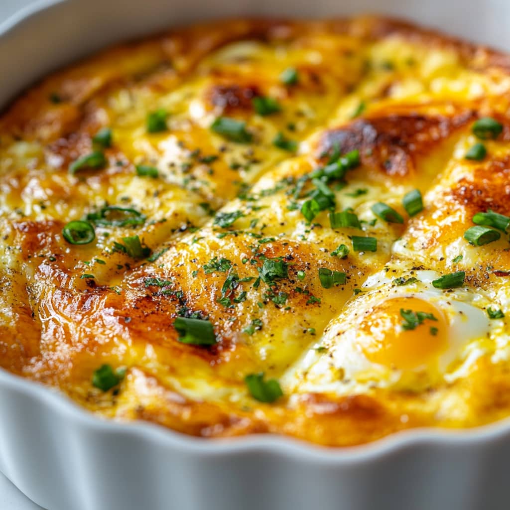 Œufs au fromage cottage au four, servis avec des herbes fraîches et des légumes pour un petit-déjeuner sain et savoureux