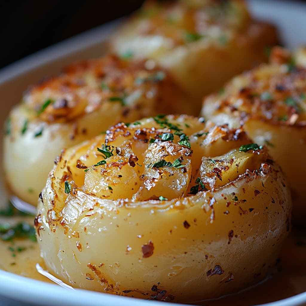 Gros plan de Pommes de Terre Farcies avec éclairage naturel, mettant l'accent sur les textures et couleurs du plat.