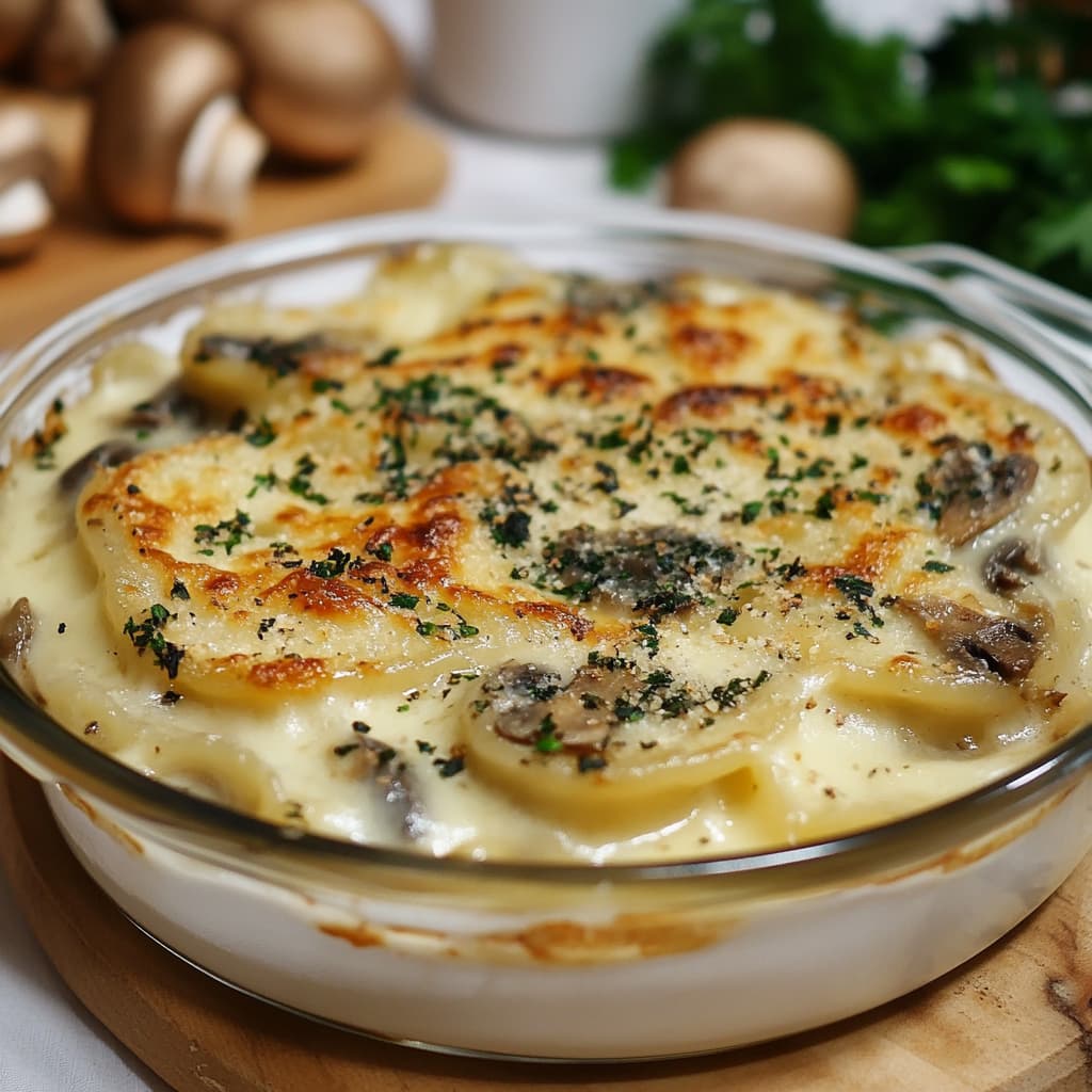 Ravioles cuites au four avec épinards et champignons, garnies de chapelure croustillante et d'herbes