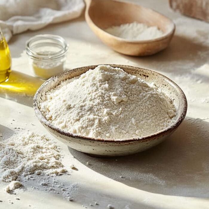 Gros plan des ingrédients séparés pour les Mini-Pizzas Maison, capturés sous une lumière naturelle douce.