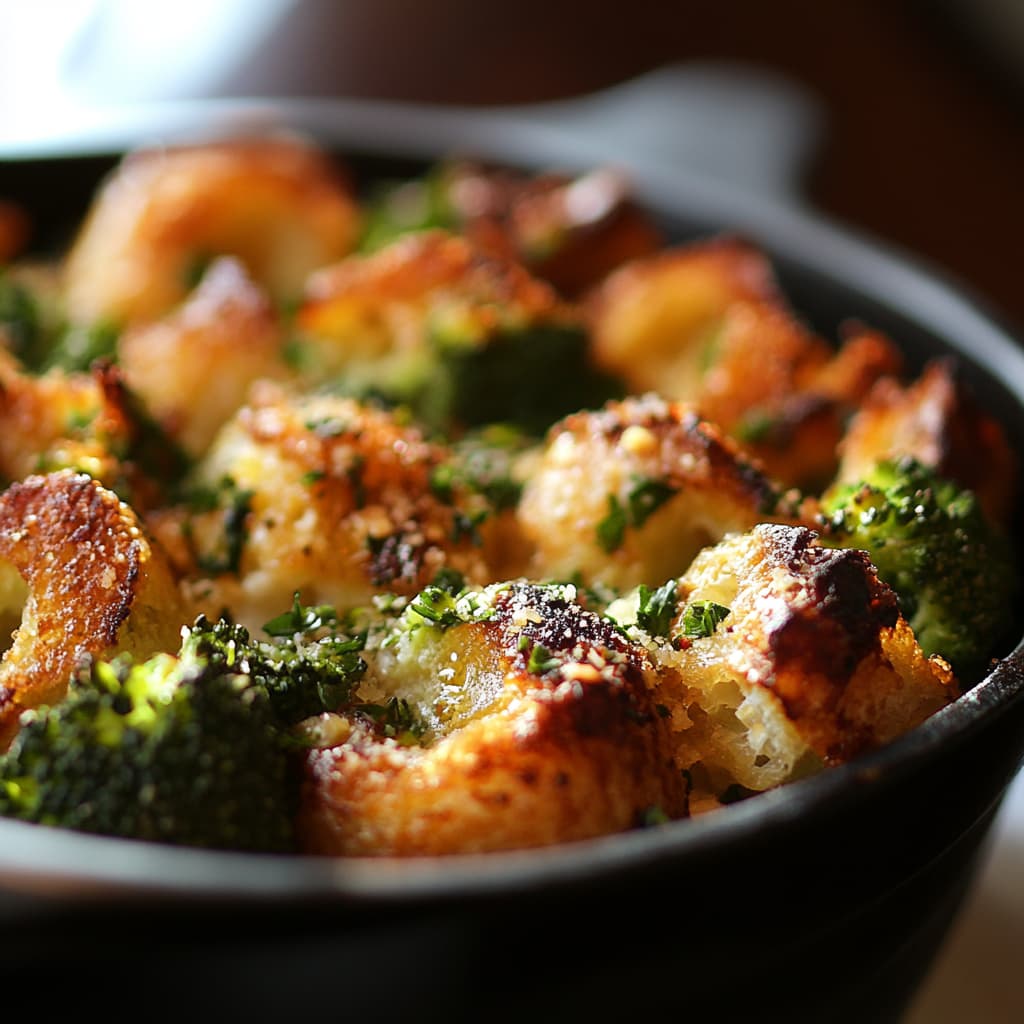 Brocoli rôti tendre et croustillant avec éclairage naturel