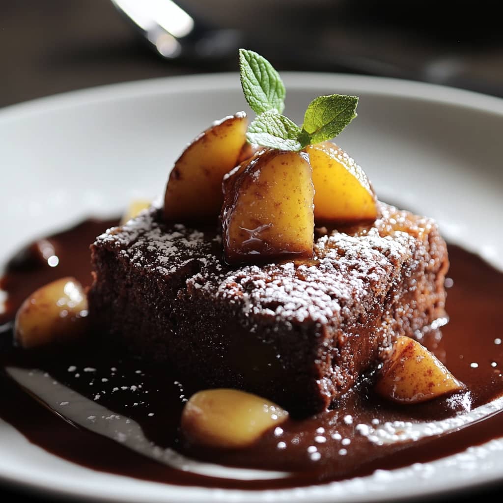 Gâteau au chocolat facile à la compote de pomme, plat gourmet avec une croûte légèrement dorée et une finition soyeuse