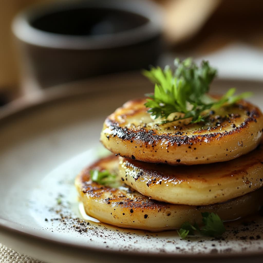 Blinis végétaliens moelleux et dorés, capturés sous un éclairage naturel doux, sans arrière-plan pour une mise en valeur optimale.