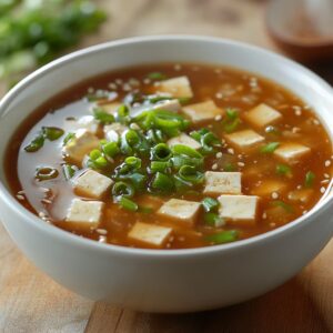 Soupe miso au tofu soyeux, éclairage naturel doux et textures parfaites