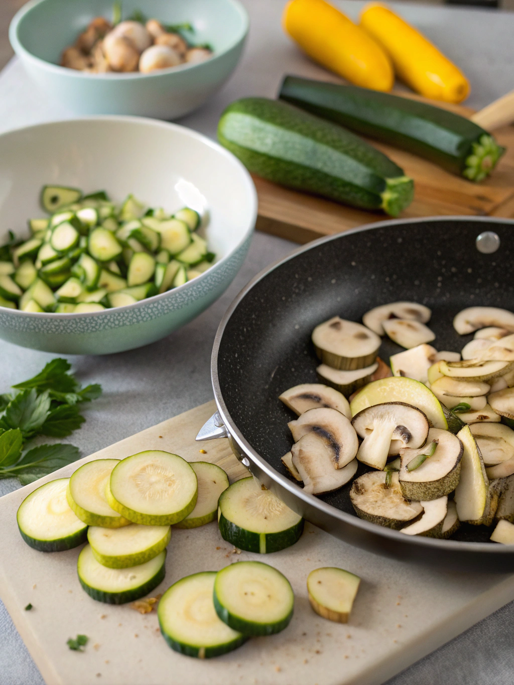 Sauté de Courgettes et Champignons preparing steps